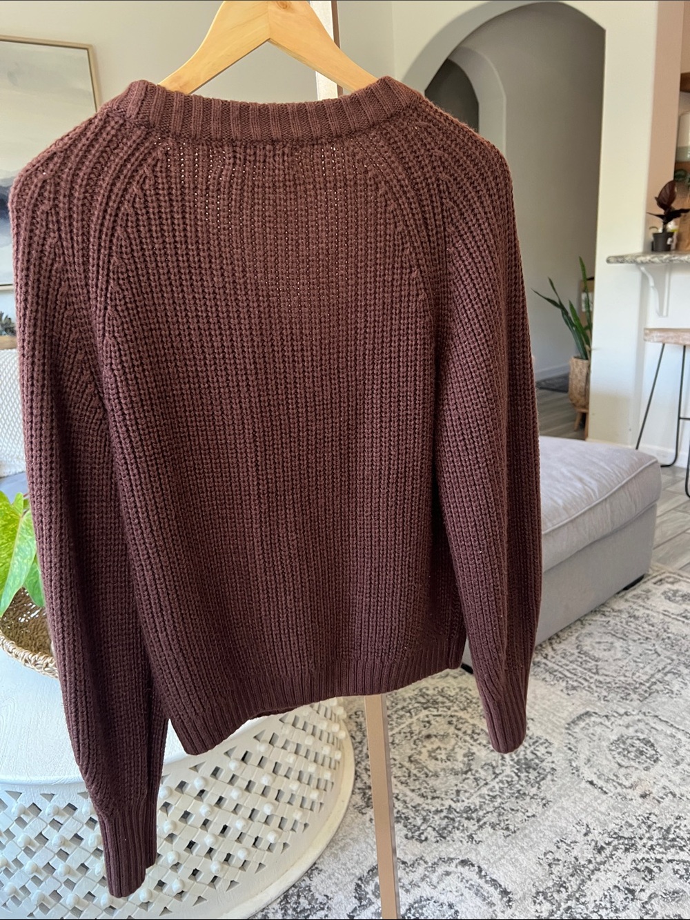 Chocolate Brown Ribbed V-Neck Button Cardigan - Picture 3 of 3